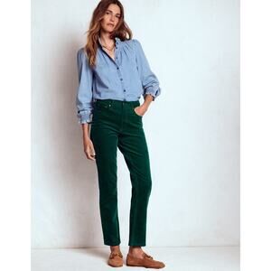 Boden High Rise Corduory Slim Jeans US 10L Dark Green Cotton Blend